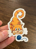 Orange cat yarn pounce 3" sticker