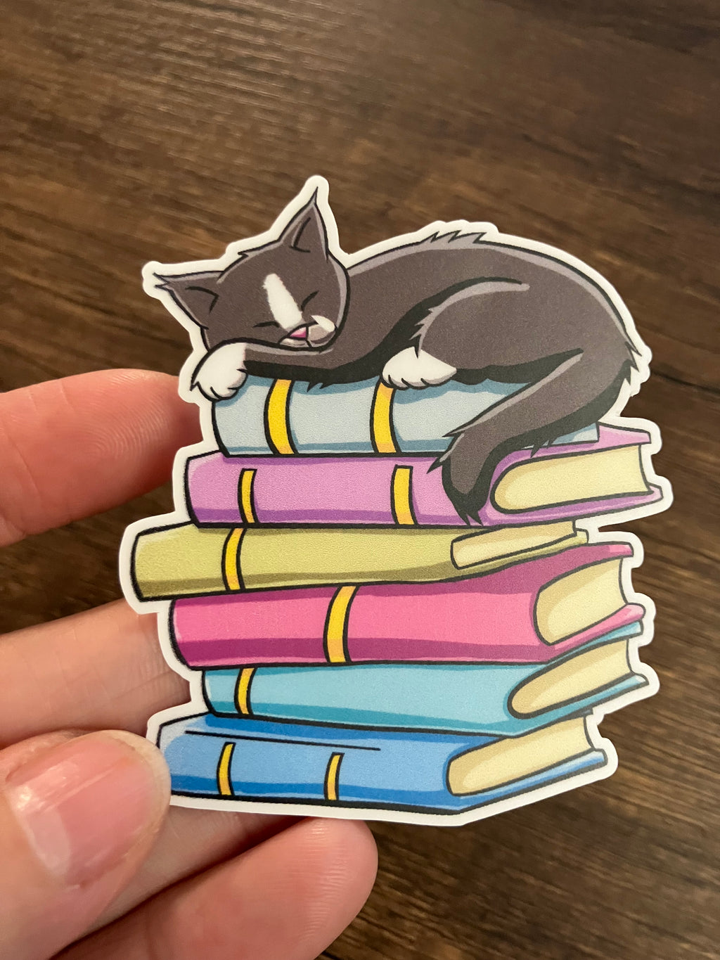 Tuxedo cat on Books 3" sticker