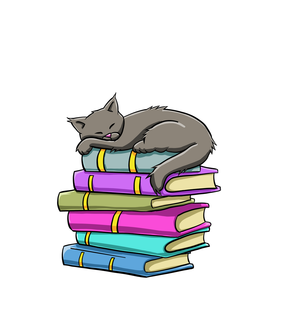 Grey cat on books 3" sticker