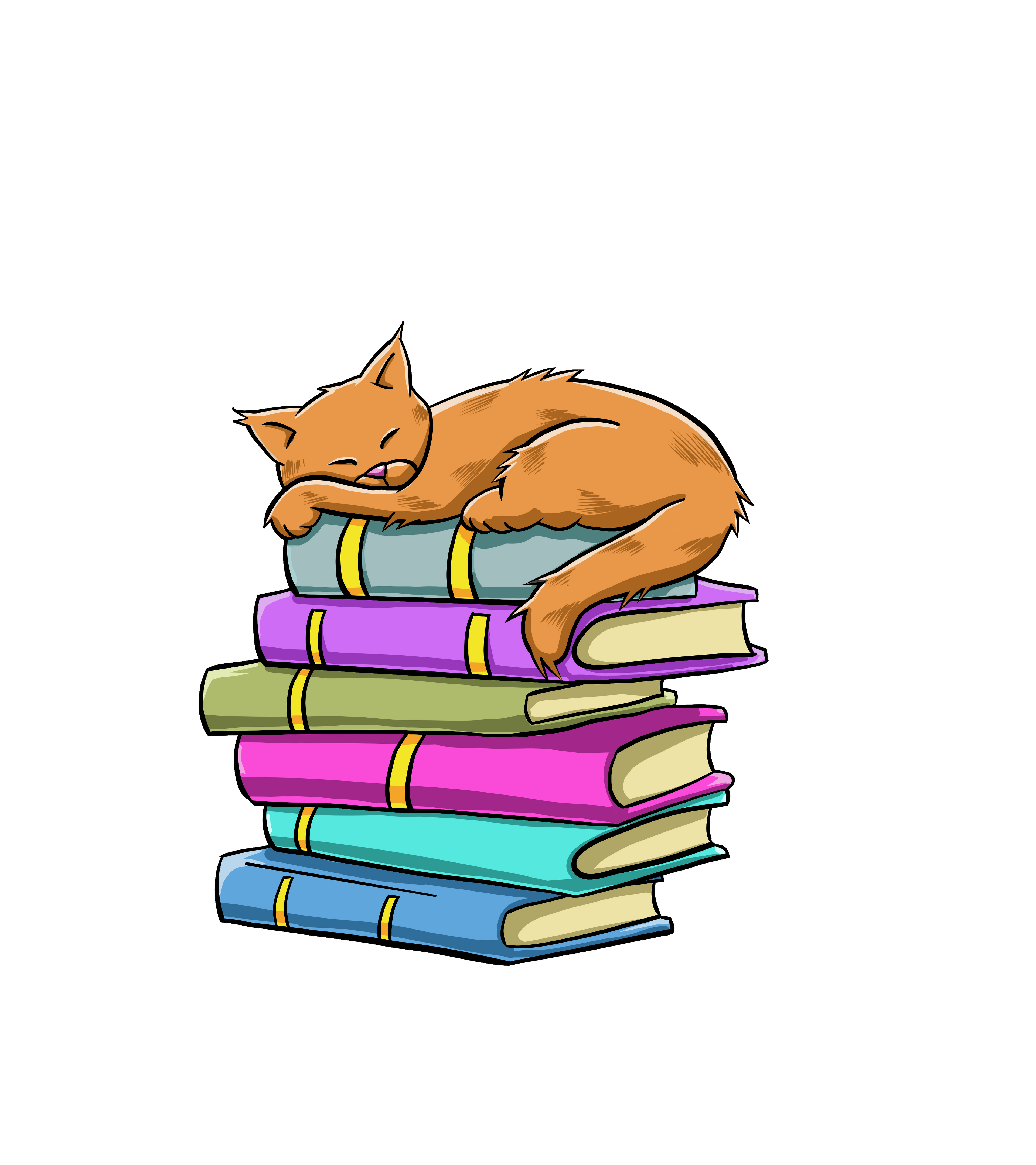 Orange cat on books 3"sticker