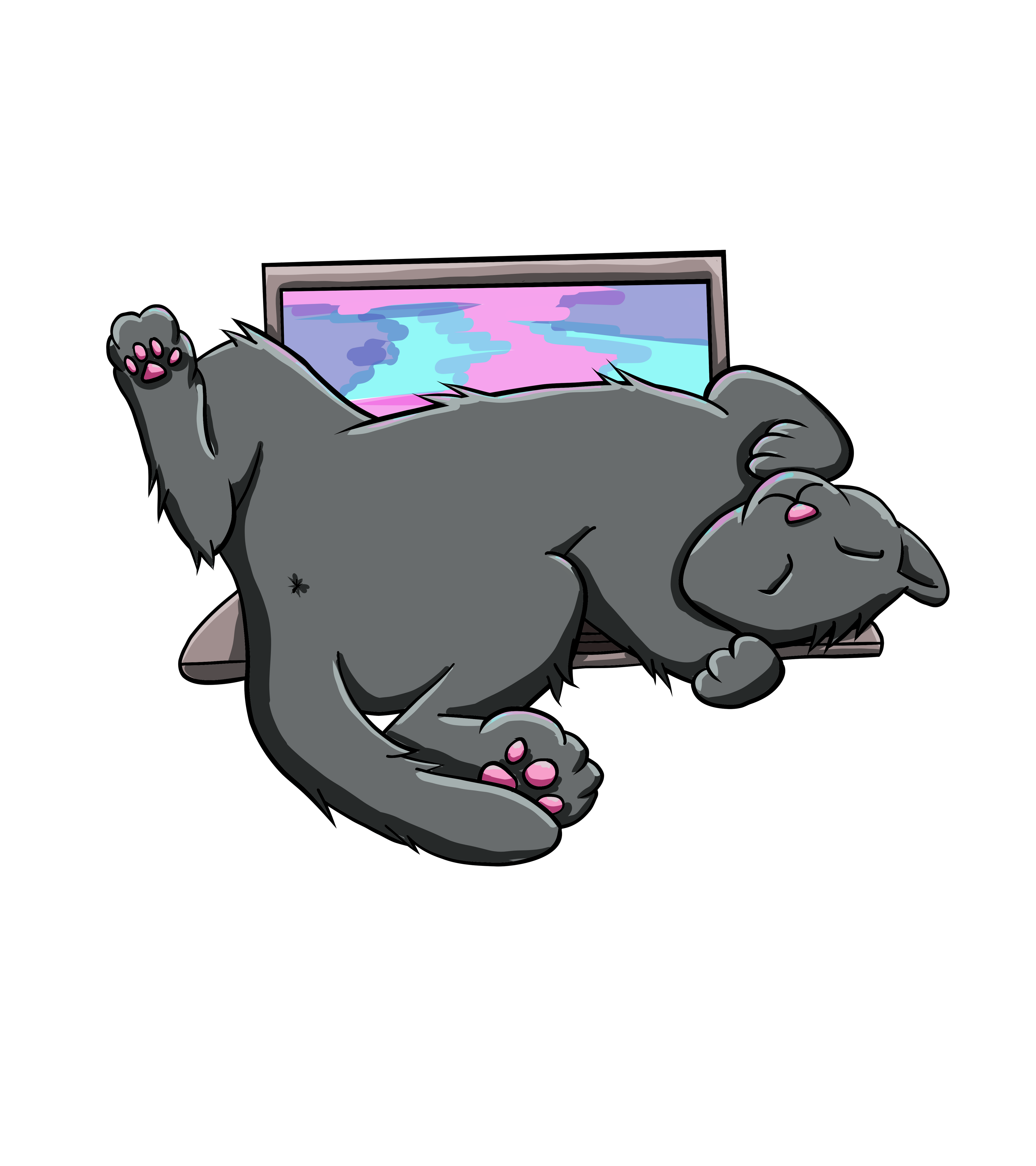 Grey cat on laptop 3" sticker