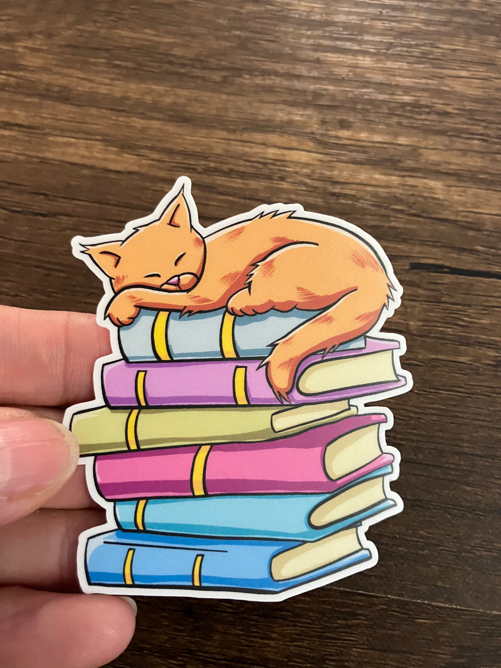 Orange cat on books 3"sticker