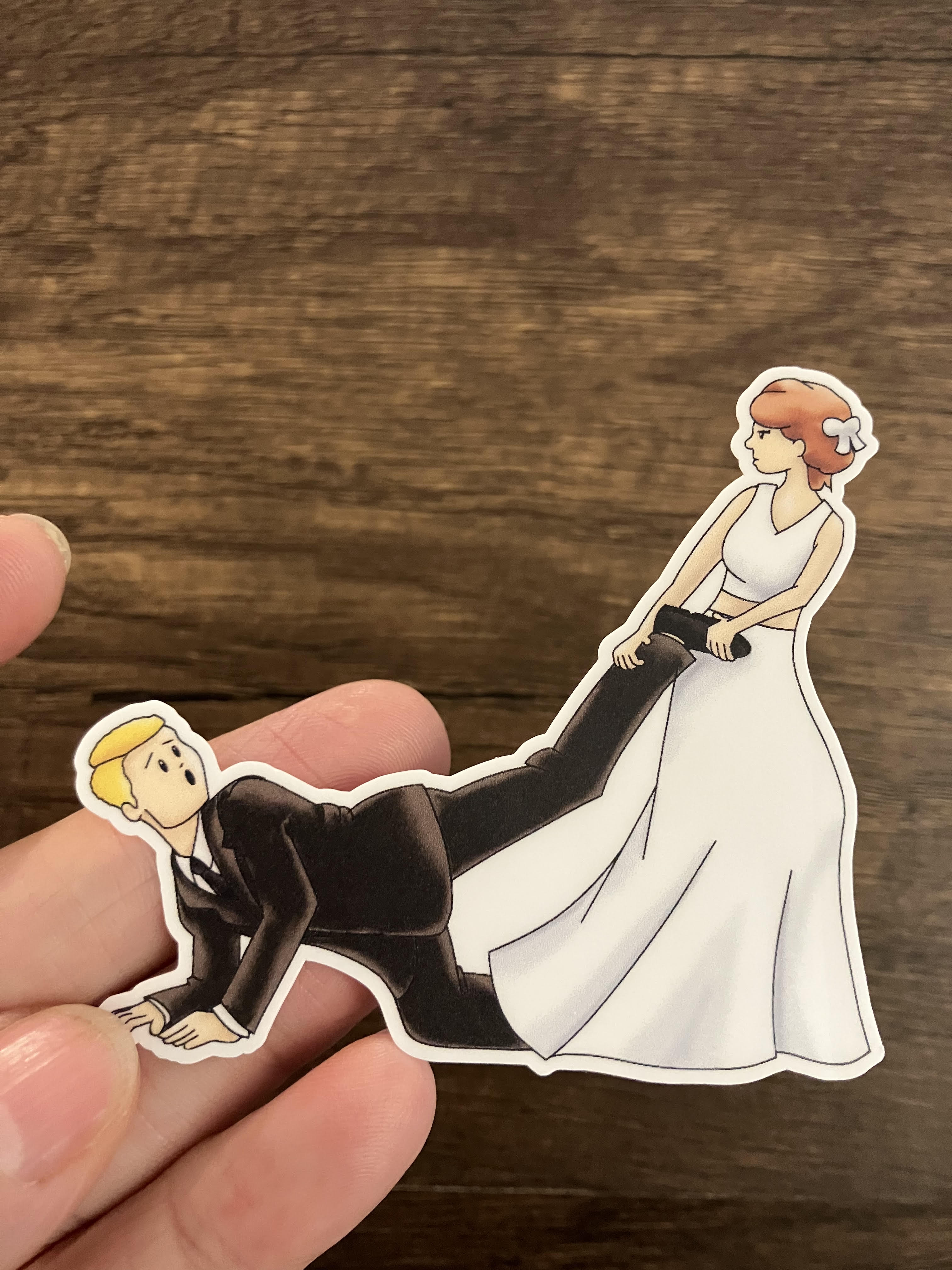 Run away groom sticker 3"
